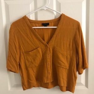 TOPSHOP mustard yellow cropped button-down